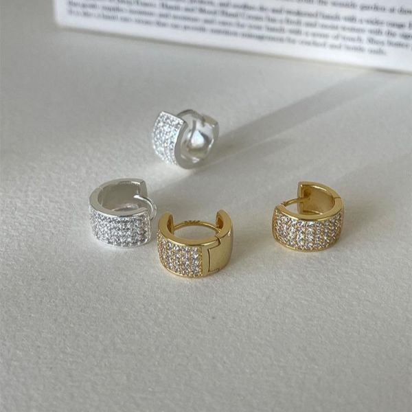 925銀針 歐美寬版小圈滿鑽耳扣 