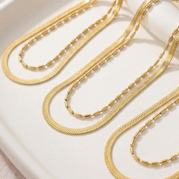 鈦鋼18K金 雙層寬版蛇頸手鍊 