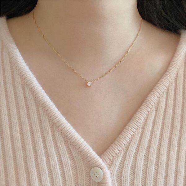 925純銀 四爪鋯石鑲嵌極細鎖骨鍊 