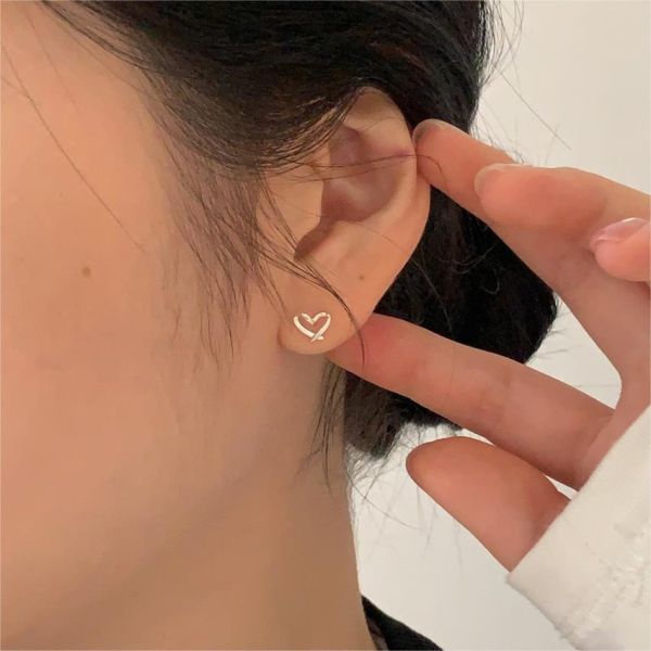 925純銀 一筆劃愛心線條耳環 