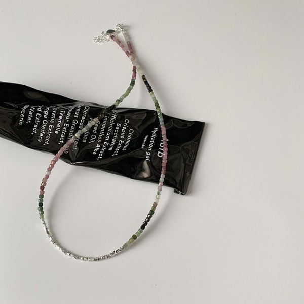 925純銀 天然碧璽碎銀項鍊 