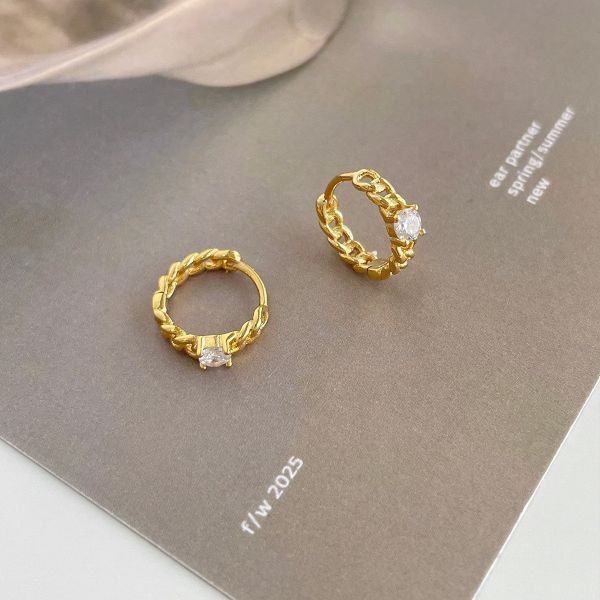 925銀針 微鑲方鋯鏈條造型耳扣 