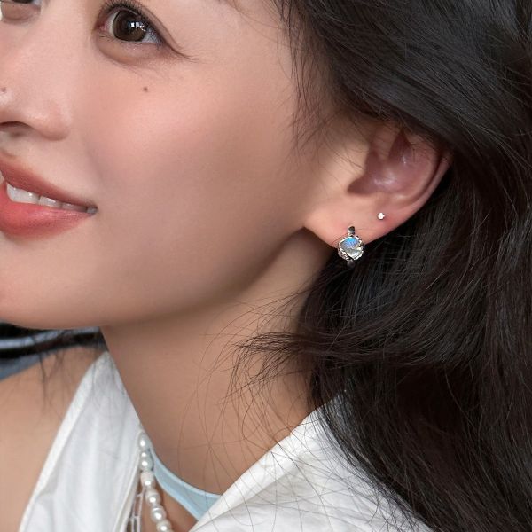 925銀針 小眾設計月光石耳扣 