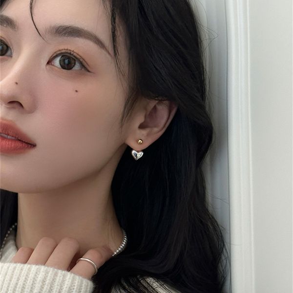 925銀針 後掛式簡約愛心耳環 