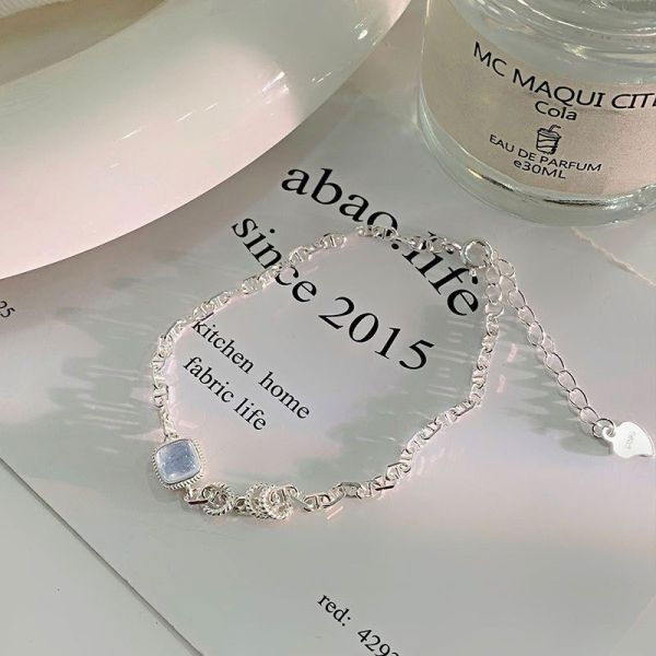 925純銀 方形海藍寶鏈型手鍊 