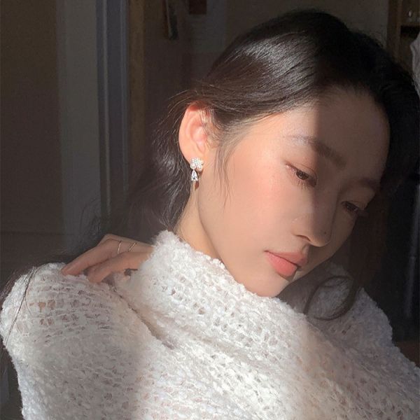 925銀針 水滴鋯石珍珠耳環 