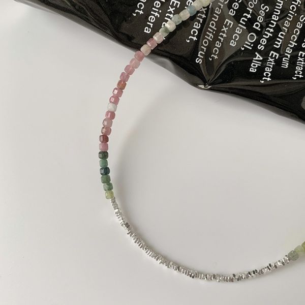 925純銀 天然碧璽碎銀項鍊 