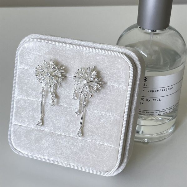 925銀針 不規則煙花鋯石流蘇耳環 