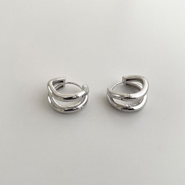 925銀針 雙層方圓線條耳扣 
