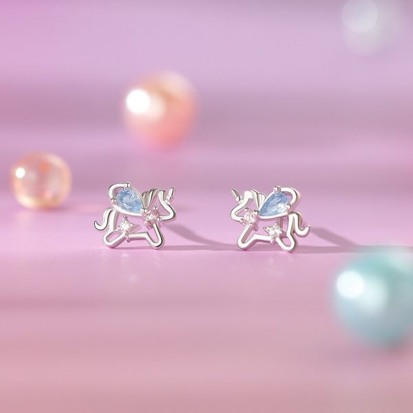 999足銀 微鑲彩鋯獨角獸耳環 