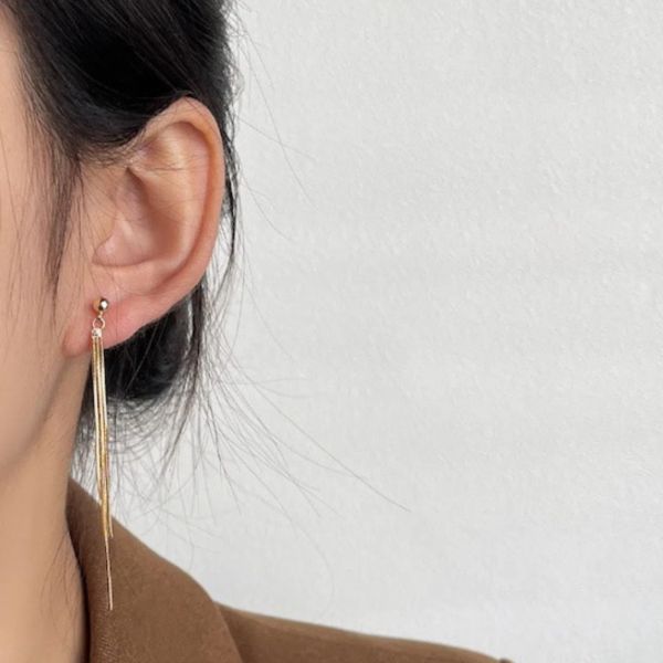 925銀針 極簡金色流蘇耳環 