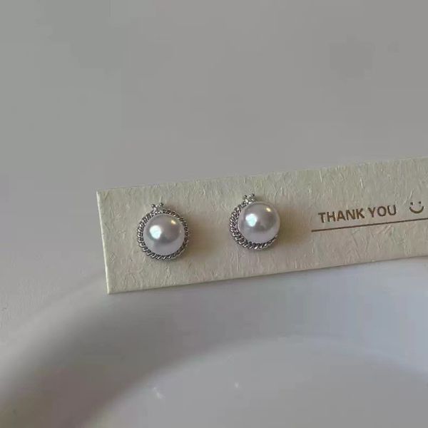 925純銀 法式麻花珍珠小耳環 