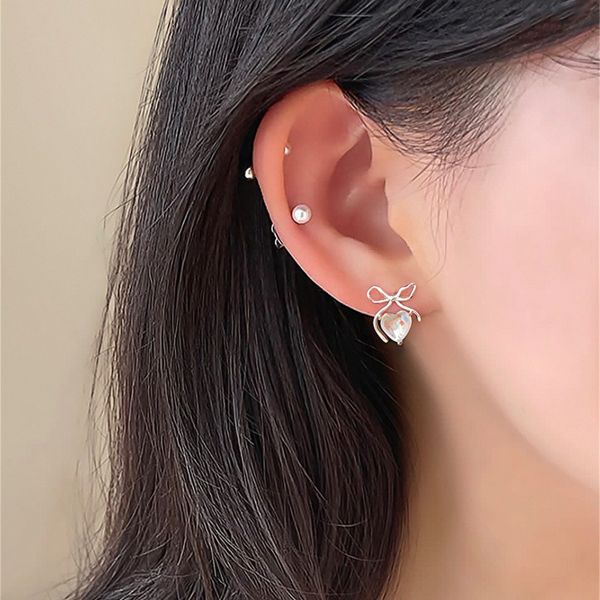 925銀針 幻彩愛心蝴蝶結耳環 