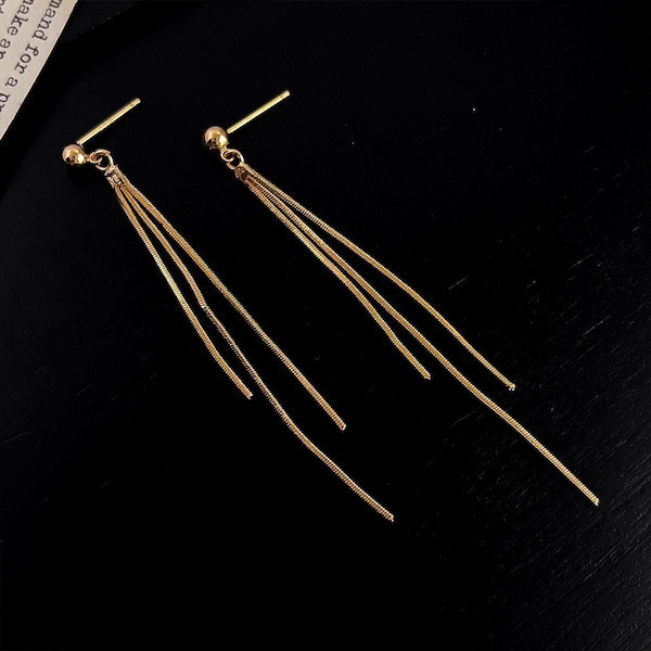 925銀針 極簡金色流蘇耳環 