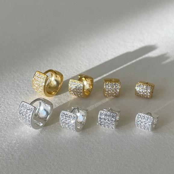 925銀針 歐美寬版小圈滿鑽耳扣 