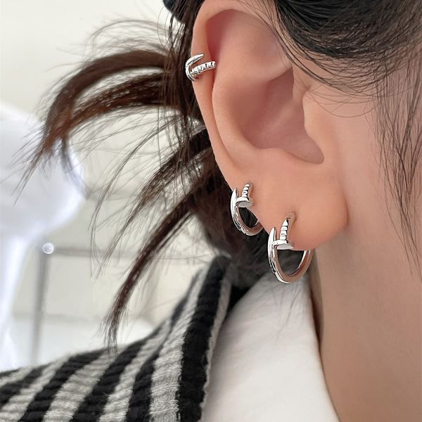 925銀針 俐落造型釘子耳扣 