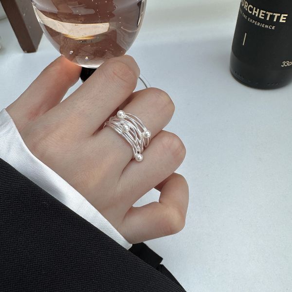 925純銀 多層纏繞珍珠戒指 