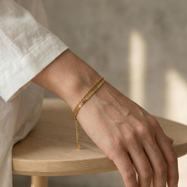 鈦鋼18K金 雙層寬版蛇頸手鍊 