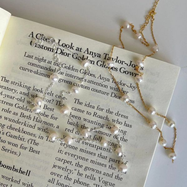 925純銀 淡水珍珠細款鎖骨鍊 