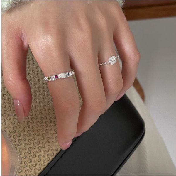 925純銀 多彩寶石皺摺感戒指 