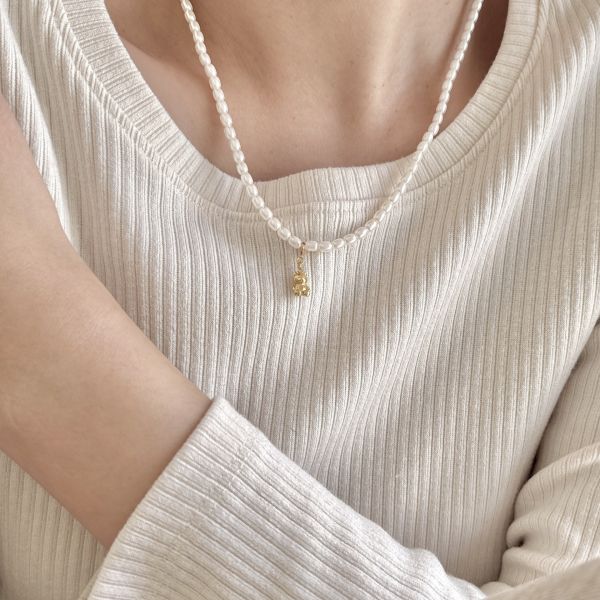 925純銀 施家珍珠金色小熊吊墜項鍊 