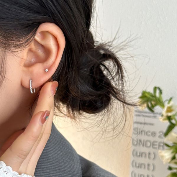 925純銀 極簡U型鋯石養耳耳環 