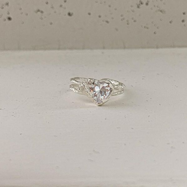 925純銀 雙層不規則鋯鑽愛心戒指 