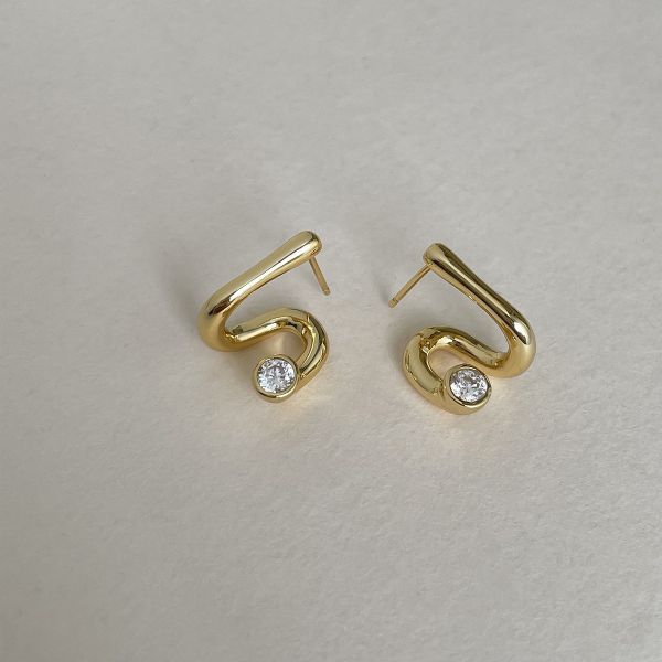 925銀針 圓鑽粗曲線個性耳環 