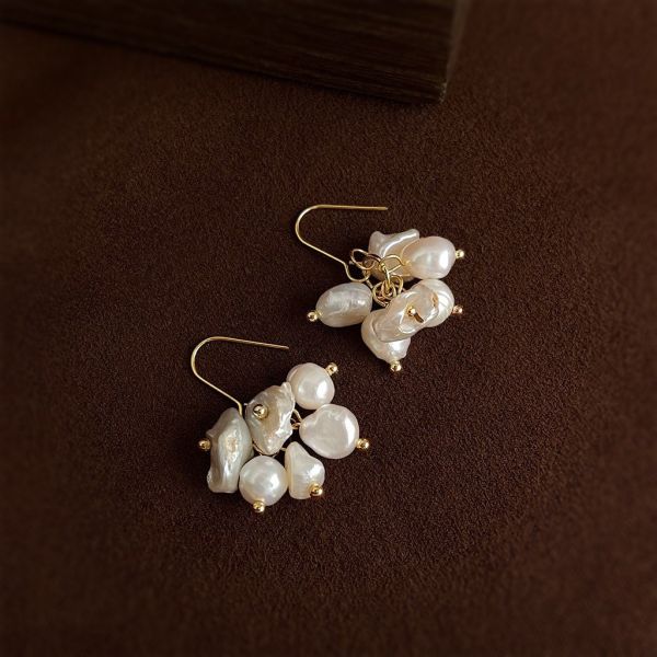 天然珍珠團簇耳環 