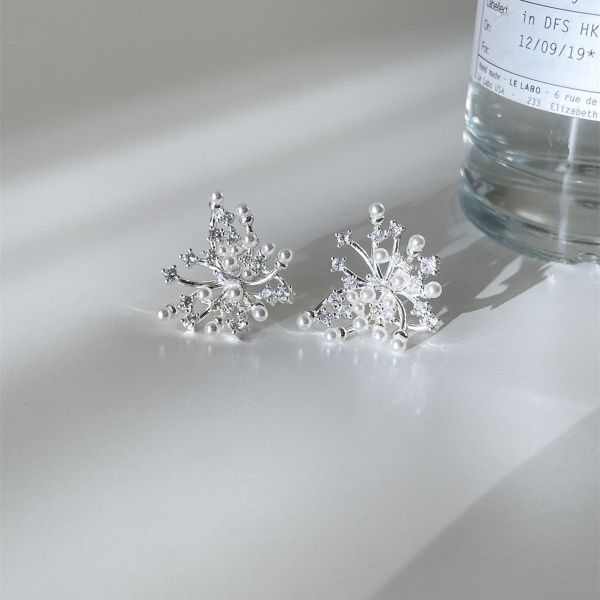 925銀針 不規則煙花珍珠造型耳環 