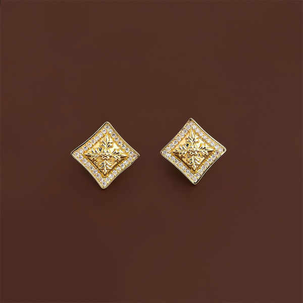 925銀針 鳶尾花鏤刻菱形耳環 