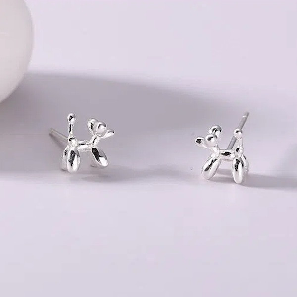 925純銀 立體氣球狗造型耳環 