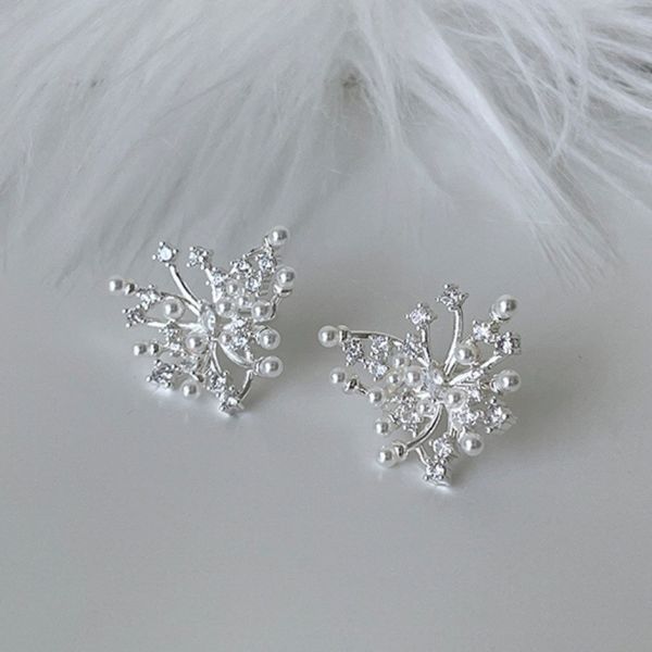 925銀針 不規則煙花珍珠造型耳環 