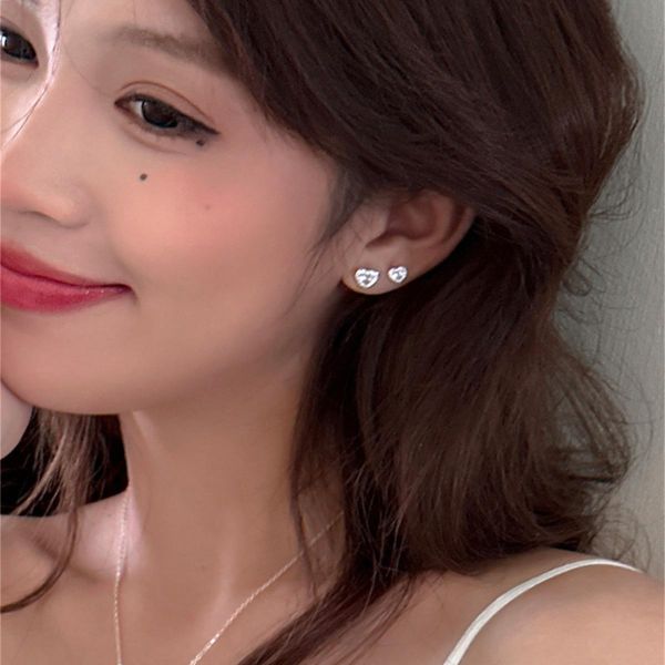 925銀針 滿鑽鋯石愛心耳環 