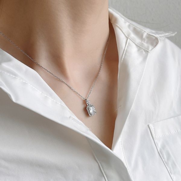 925純銀 歐美微鑲方鋯吊墜項鍊 