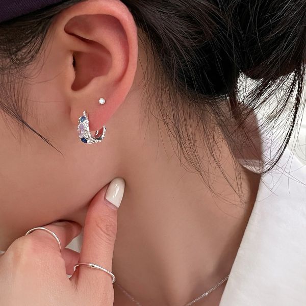 925銀針 清冷彩色鋯石耳扣 