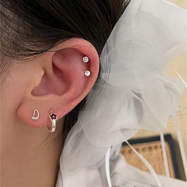 925銀針 日系滴釉小花耳扣 