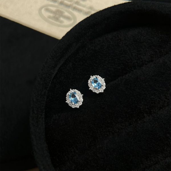 925銀針 微鑲水藍鋯石耳環 