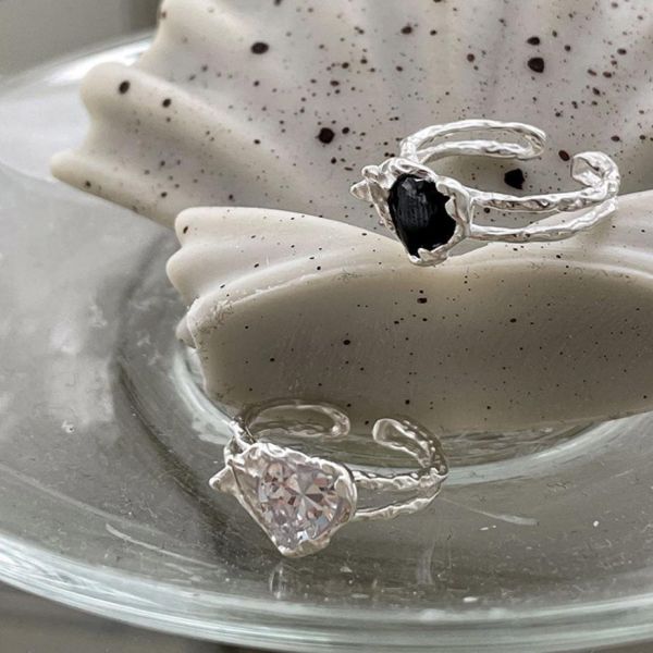 925純銀 雙層不規則鋯鑽愛心戒指 