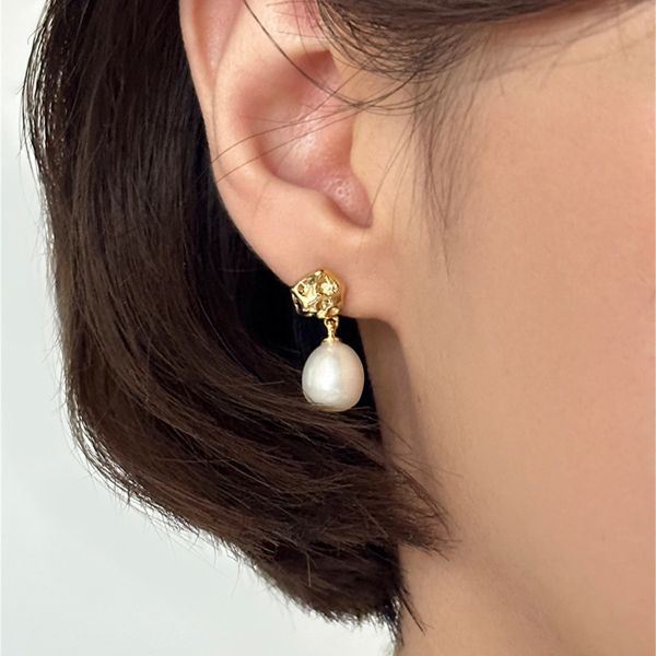 925銀針 不規則塊狀天然珍珠耳環 