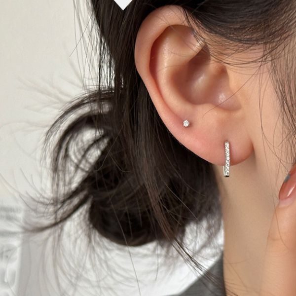 925純銀 極簡U型鋯石養耳耳環 