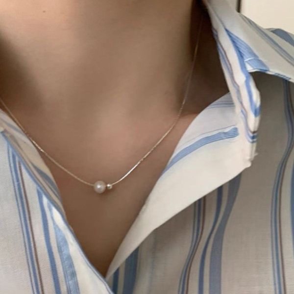 925純銀 極簡圓珠淡水珍珠項鍊 
