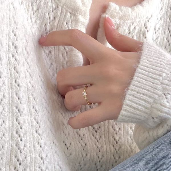 925純銀 韓系鍊狀鋯石鑲嵌戒指 