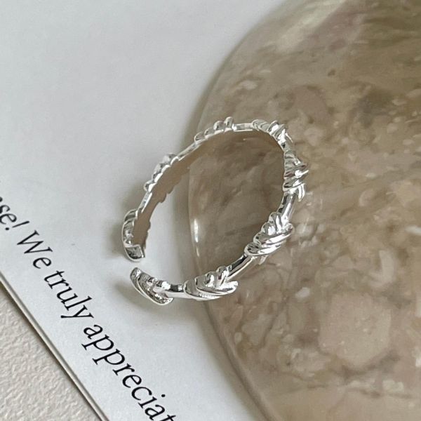 925純銀 纏繞線條開口戒指 