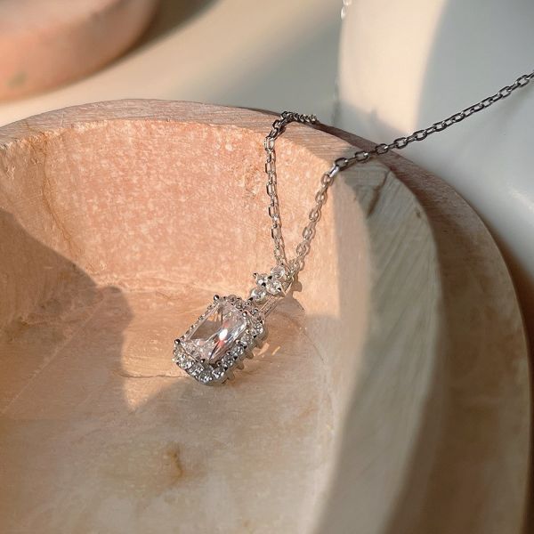 925純銀 歐美微鑲方鋯吊墜項鍊 