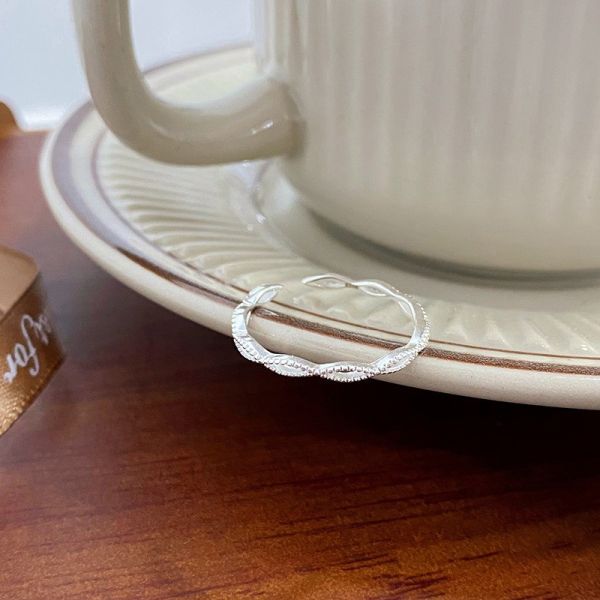 925純銀 細版雙股纏繞戒指 