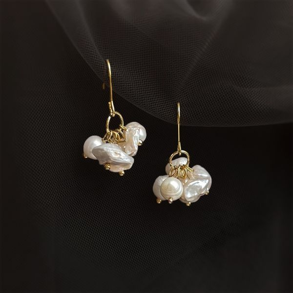 天然珍珠團簇耳環 