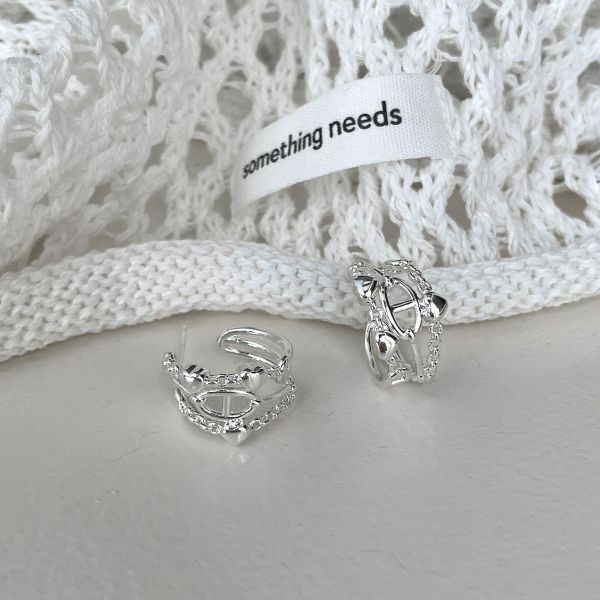 925銀針 多層鏤空線條C型耳環 