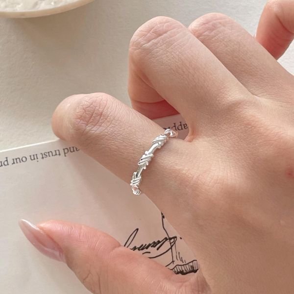 925純銀 纏繞線條開口戒指 