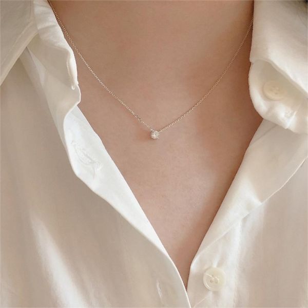 925純銀 四爪鋯石鑲嵌極細鎖骨鍊 